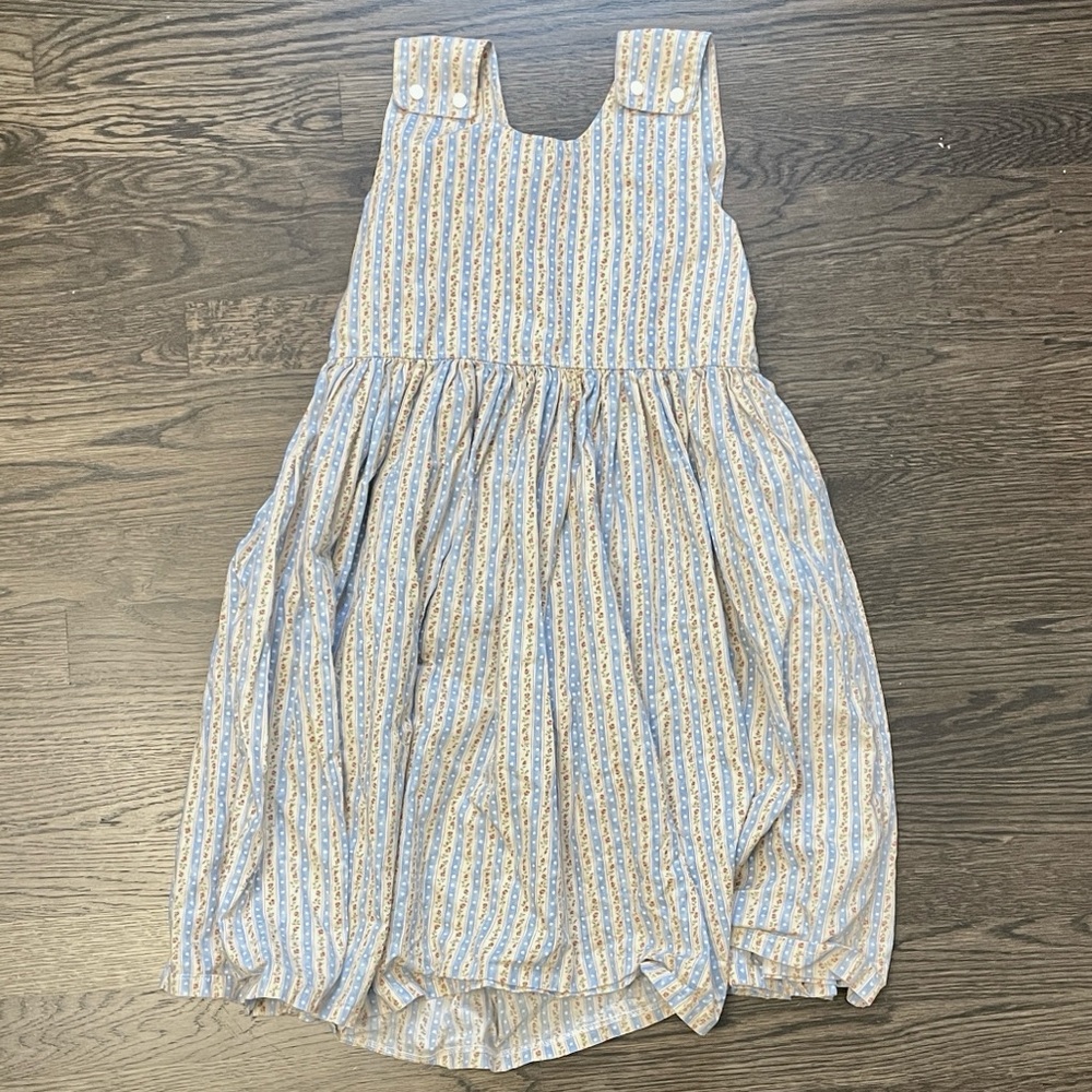 Handmade Floral Print Striped Yellow and Blue Kids Dress